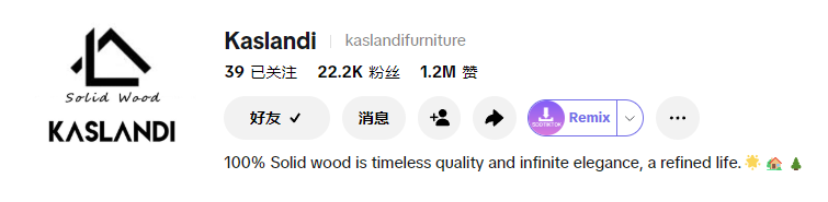 TikTok 账号 @kaslandifurniture 主页